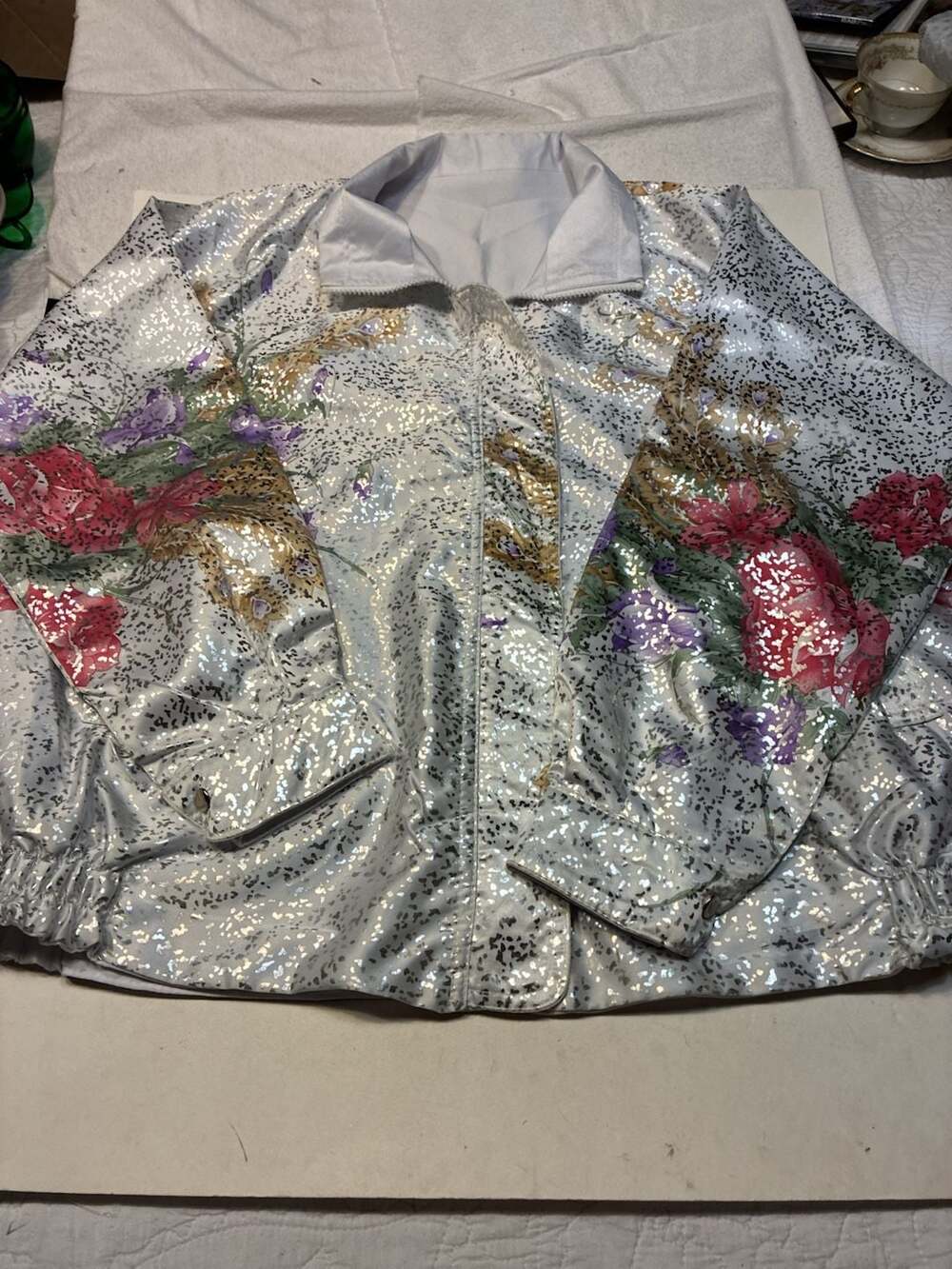 Vintage Olympic Seoul Reversible Bomber Jacket with Shimmery Silver Leopard and
